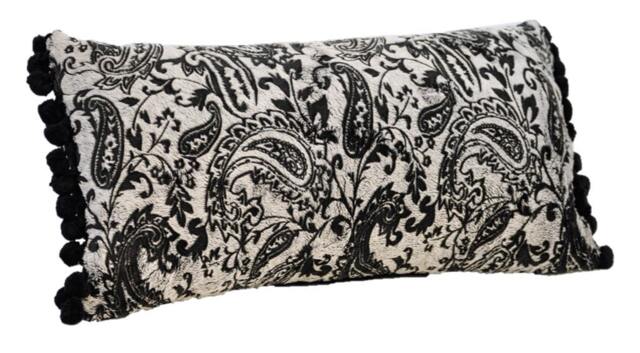 Black & Gray Paisley Throw Pillow, Soft Decorative Pillow 22x10 - image 1