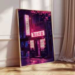 Tokyo Neon Street Wall Art Print - Cyberpunk Japan Poster, Night City Lights Artwork, Futuristic Urban Decor, Japanese Vending Scene - thumbnail 3