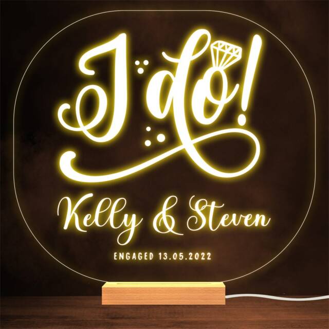 I Do Diamond Engagement Ring Personalised Gift Warm Lamp Night Light - image 1