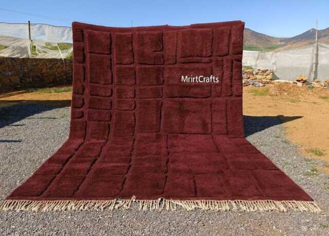 Burgundy Moroccan Wool Rug Handmade Geometric Living Room Carpet - image 1
