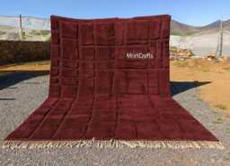 Burgundy Moroccan Wool Rug Handmade Geometric Living Room Carpet - thumbnail 1