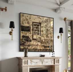 Antique Bronze Tinted Wall Mirror - Black Metal Frame