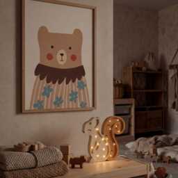 Wooden Squirrel Night Light Woodland Nursery Decor Handmade Animal Lamp Baby Gift Forest Theme Kids Room Lighting Fall Wood - thumbnail 2
