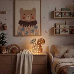 Wooden Squirrel Night Light Woodland Nursery Decor Handmade Animal Lamp Baby Gift Forest Theme Kids Room Lighting Fall Wood - thumbnail 4