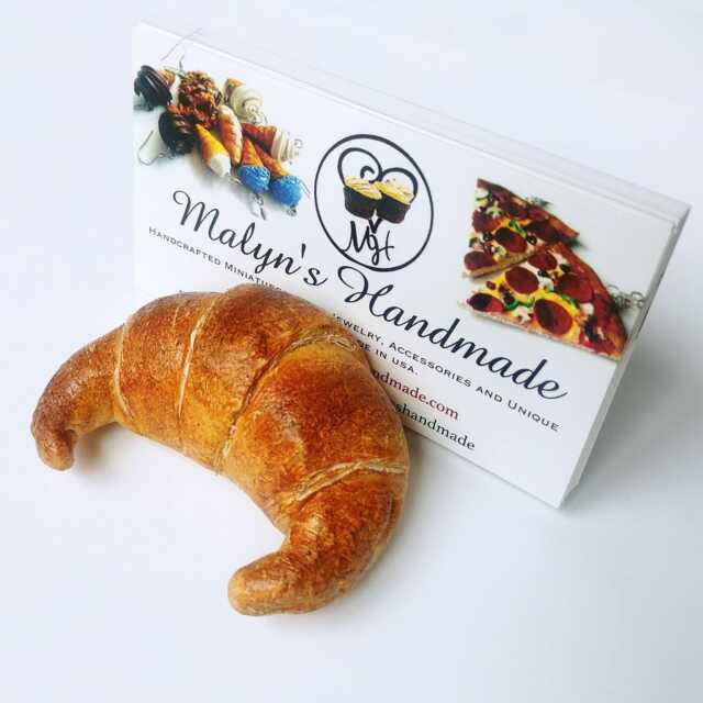 Handmade Polymer Clay Croissant Business Card Holder, Bakery Gift - image 1
