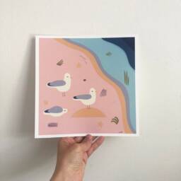 Seagulls Art Print - Gift Seagull Illustration For Kids Decor Poster - thumbnail 2