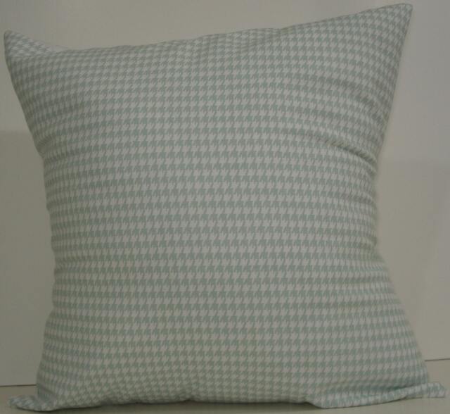 New 18x18 Inch Designer Handmade Pillow Cases in Pale Blue Houndstooth On White