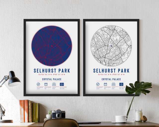 Crystal Palace Selhurst Park Minimalist Map Prints & Frames - Gift The Eagles F.c. Fc Decor Dad Granddad Uncle Brother Son Football For Him - image 1