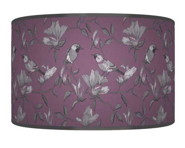 Garden Birds Lampshade - Purple & Grey Drum Pendant Light Handmade Nature-Inspired Ceiling Shade For Modern Country Decor - image 1
