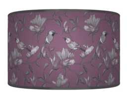 Garden Birds Lampshade - Purple & Grey Drum Pendant Light Handmade Nature-Inspired Ceiling Shade For Modern Country Decor