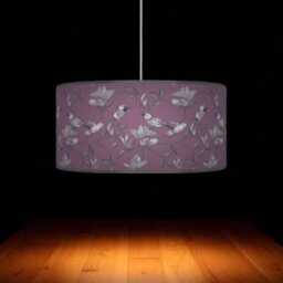 Garden Birds Lampshade - Purple & Grey Drum Pendant Light Handmade Nature-Inspired Ceiling Shade For Modern Country Decor - thumbnail 3