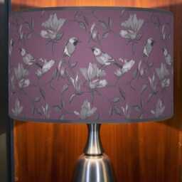 Garden Birds Lampshade - Purple & Grey Drum Pendant Light Handmade Nature-Inspired Ceiling Shade For Modern Country Decor - thumbnail 2