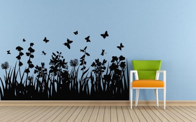 Grass Nature Floral Flowers & Butterfly's Woods Forest Wall Or Car Vinyl Peal Stick Removable Sticker Decal L1393 - image 1