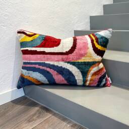 Velvet Ikat Pillow Cover Picasso - Decorative Cushion For Sofa Or Bed - thumbnail 1