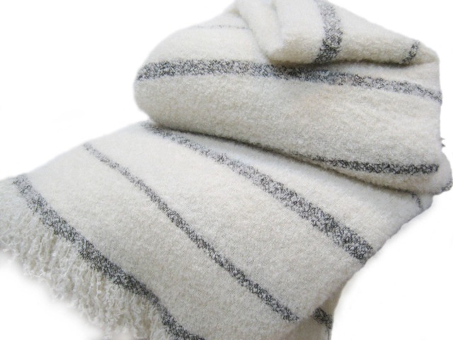 Angora Mohair & New Zealand Wool Snow Throw Blanket, Hand Loomed - image 1