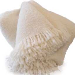 Angora Mohair & New Zealand Wool Snow Throw Blanket, Hand Loomed - thumbnail 2