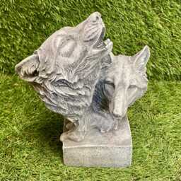 Concrete Wolf Heads With Stand Sculpture Garden Lawn Ornament Frost Protected/Howling Wolves - thumbnail 3