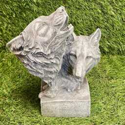 Concrete Wolf Heads With Stand Sculpture Garden Lawn Ornament Frost Protected/Howling Wolves - thumbnail 1
