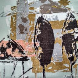 Vintage Barkcloth Abstract Aqua Houses & Trees Pillow Cover - thumbnail 3