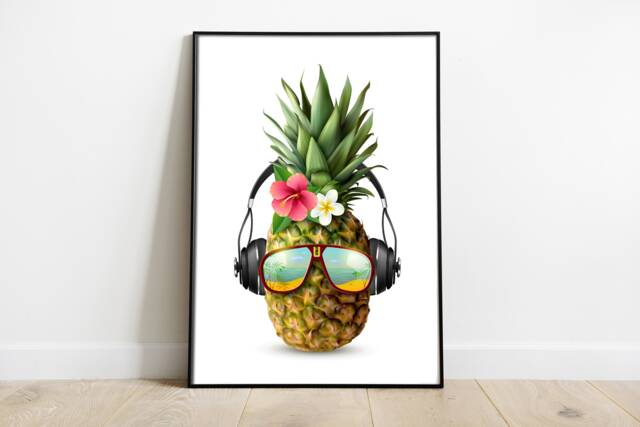 Funky Pineapple Print Aloha Wall Art With Headphones & Glasses - image 1