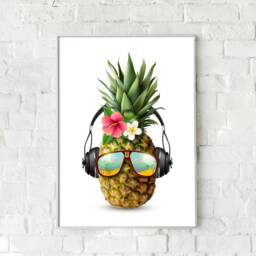 Funky Pineapple Print Aloha Wall Art With Headphones & Glasses - thumbnail 2