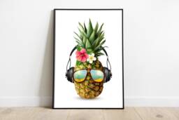 Funky Pineapple Print Aloha Wall Art With Headphones & Glasses - thumbnail 1