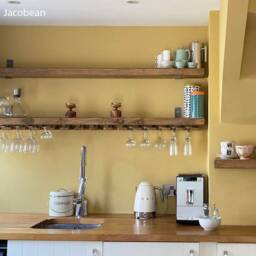 Rustic Wood, Made To Measure Chunky Kitchen Shelves. Metal Brackets, Wine Glass Holders, Industrial, Shelf, Rack, Floating, Custom Rustic