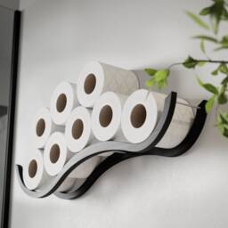 Wall Mount Toilet Paper Holder, Wood Tp Floating Storage Shelf For Multiple Rolls Tissue, Hanging Wooden Restroom Loo Roll Rack Wave Black