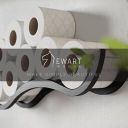 Wall Mount Toilet Paper Holder, Wood Tp Floating Storage Shelf For Multiple Rolls Tissue, Hanging Wooden Restroom Loo Roll Rack Wave Black - thumbnail 4