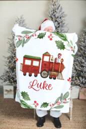 Personalized Train Christmas Blanket, Present For Kids With - thumbnail 1