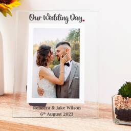 Wedding Gift, Personalised Mr & Mrs Photo Frame, Our Day Keepsake Newly Married Couple Black Or Clear Glass 6x4 Or7x5 - thumbnail 2