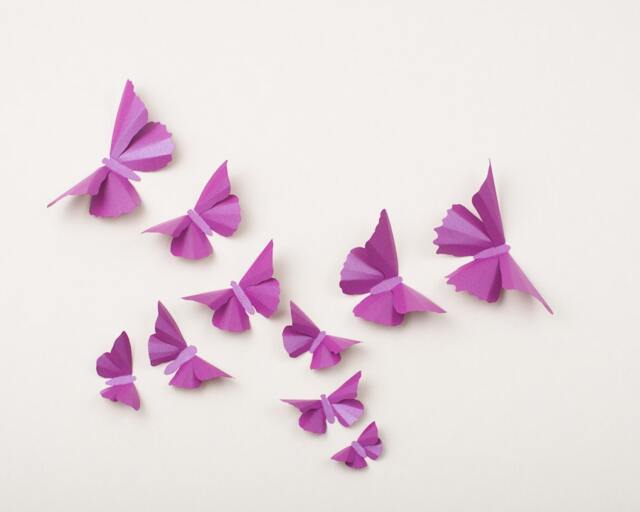Butterfly Wall Art 3D Butterflies, Nursery Decor, Baby Shower, Wedding - Radiant Orchid Purple Metallic - image 1