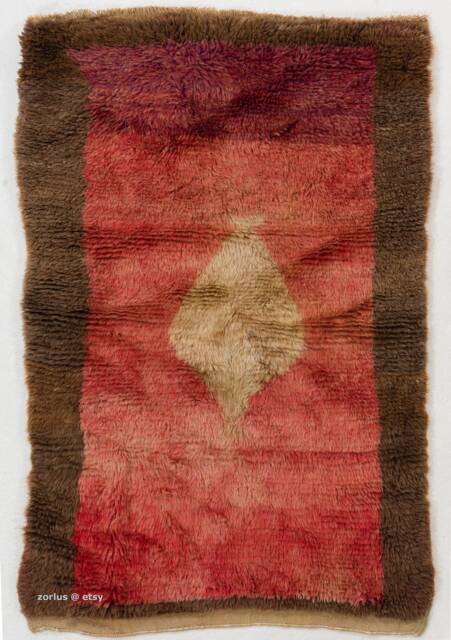 Handmade Wool Tulu Rug Brown & Red Bohemian Flokati Rug - image 1