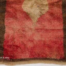 Handmade Wool Tulu Rug Brown & Red Bohemian Flokati Rug - thumbnail 2