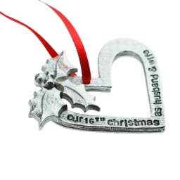 16 Year Anniversary Christmas Tree Ornament - Reads Our 16Th As Husband & Wife - thumbnail 2