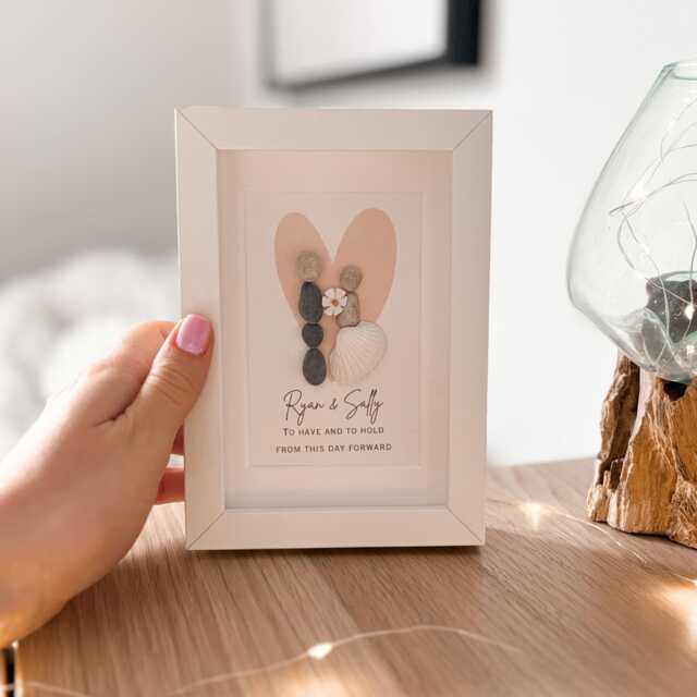 Wedding Mini Desk Keepsake Pebble Art Picture Frame Token Gift - Main Image