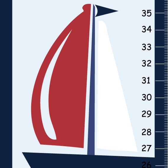 Sailboats Canvas Growth Chart Nautical Boys Bedroom & Baby Nursery Wall Art - image 1