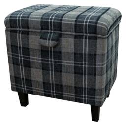 Luxe Tall Grey Tartan Storage Ottoman - Upholstered Footstool Handmade in Britain - thumbnail 1