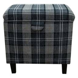 Luxe Tall Grey Tartan Storage Ottoman - Upholstered Footstool Handmade in Britain - thumbnail 3