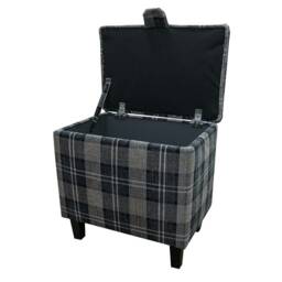 Luxe Tall Grey Tartan Storage Ottoman - Upholstered Footstool Handmade in Britain - thumbnail 2