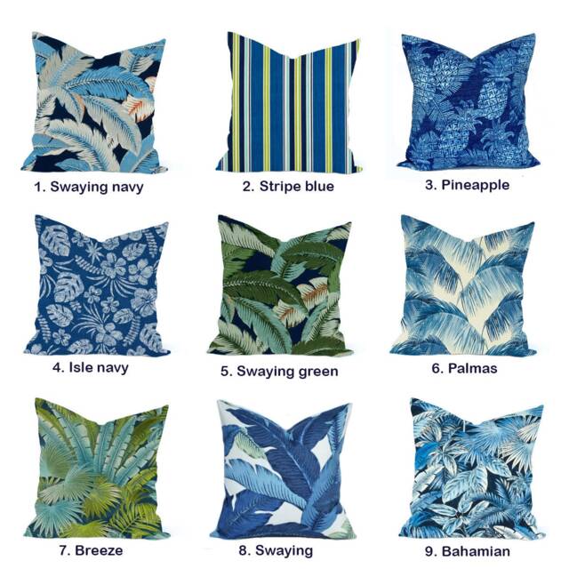 One High Quality Tommy Bahama Pillow Cover, Tan Pillow, Decorative Throw Pillow, Blue Outdoor Tropical Throw Pillow - image 1