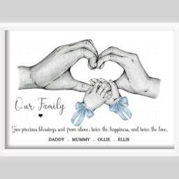 Personalised Family Twins Print Gift - New Baby Birth Hands Unframed - thumbnail 2