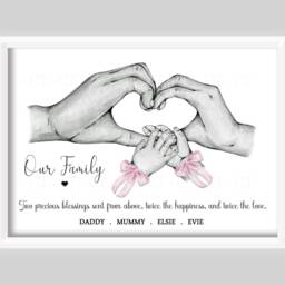 Personalised Family Twins Print Gift - New Baby Birth Hands Unframed - thumbnail 3