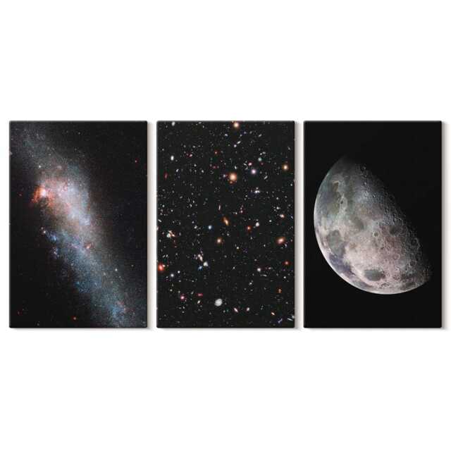 Set Of 3 Canvas Prints - Space Galaxy Stars & Full Moon, Black Wall Art Large, Astrology Decor - image 1