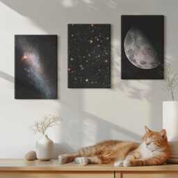 Set Of 3 Canvas Prints - Space Galaxy Stars & Full Moon, Black Wall Art Large, Astrology Decor - thumbnail 2