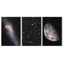 Set Of 3 Canvas Prints - Space Galaxy Stars & Full Moon, Black Wall Art Large, Astrology Decor - thumbnail 1