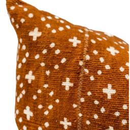 Authentic African Pillow, Handwoven Mudcloth Pillow Cover, Rust Brown With White Design Lumbar 14x20, Farmhouse Pillow - thumbnail 2