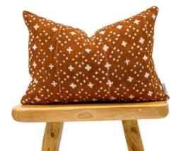 Authentic African Pillow, Handwoven Mudcloth Pillow Cover, Rust Brown With White Design Lumbar 14x20, Farmhouse Pillow - thumbnail 1