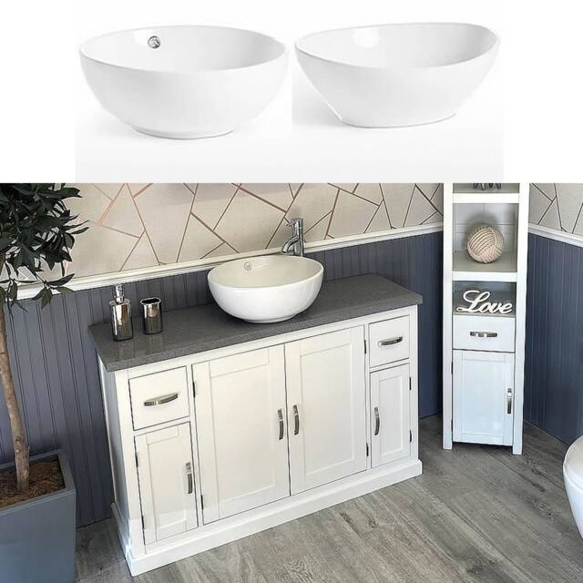 White Painted Bathroom Vanity Unit Cabinet Ceramic Basin Tap Set Grey Quartz 402Pgqcbcx1 - image 1