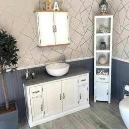 White Painted Bathroom Vanity Unit Cabinet Ceramic Basin Tap Set Grey Quartz 402Pgqcbcx1 - thumbnail 3